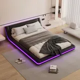 tavilaecon Flachbett mit LED-Umgebungslicht und 24-Tasten-Fernbedienung, Schwarz, 140x200cm - Schwarz