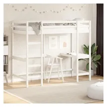 vidaXL Hochbett mit Schreibtisch 90 x 200 cm Kiefer massiv weiß