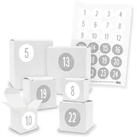 itenga Adventskalender 24x Geschenkbox Würfel Quader Weiß Zahlen Schlicht Grau