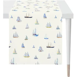 APELT Tischläufer 3911 OUTDOOR, Sommerdeko, Sommer (1-tlg), mit Schiff-Motiv im Digitaldruck blau|bunt|weiß