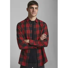 JACK & JONES Gingham Twill Langarmhemd Brick Red / Slim Fit M