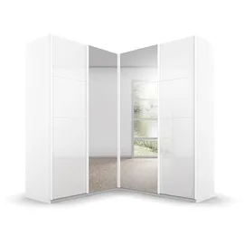 Rauch Quadra weiß (alpinweiß, hochglanz weiß), B:181cm H:210cm T:187cm, Holzwerkstoff, Schränke, Schwebetürenschrank, Eckschrank inkl. Türendämpfer, mit Spiegeltüren
