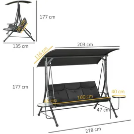 Outsunny Hollywoodschaukel Schwarz 3-Sitzer