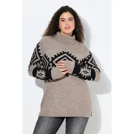 Ulla Popken Rollkragenpullover grau / schwarz L-XL