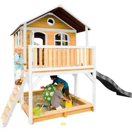 Axi Marc Spielhaus Braun - Weiß mit Grauer Rutsche 212 x 432 x 293 cm