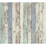 Profhome Holz Tapete 0,53 m x 10 m 5,33 m2 Grau/Weiß/Beige 959141