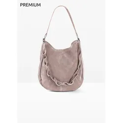 bonprix Ledertasche, beige, 34x38 cm, Veloursleder