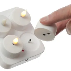 MARELIDA LED Teelichter mit Ladestation wiederaufladbar D: 4cm Flackernd Weiß