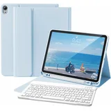 KVTVOU Hülle mit Tastatur für iPad A16 11. Generation 2025, für iPad 10. Generation 2022 10,9 Zoll, Bluetooth Abnehmbarer QWERTZ Tastatur, Weiche Stoßfeste TPU Hülle, Hellblau