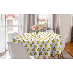 Abakuhaus Tischdecke Kreis Tischdecke Abdeckung für Esszimmer Küche Dekoration, Gelb und Weiß Doodle Zitronen