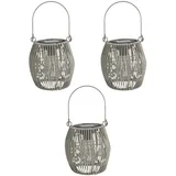 3er-Set LED Solar Laterne Rattan-Optik Ø 15x16cm–Warmweiß Hängeleuchte in Grau