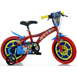 Kinderfahrrad DINO "Paw Patrol 14 Zoll" Gr. 26, rot, Fahrräder, Kinder, 26cm, 14 Zoll (35,56cm), mit Stützrädern, Trinkflasche und Frontschild