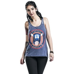 MARVEL Tanktop Captain America Vintage Washed Girl-Top blau, Blau, Skinny Fit Damen und Mädchen T-Shirt ohne Ärmel Gr. S M L XL XL