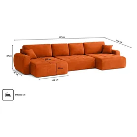 kaiser möbel Ecksofa mit Schlaffunktion und Bettkasten U-Form Ivo U XL, Veloursstoff Salvador, Braun - Braun
