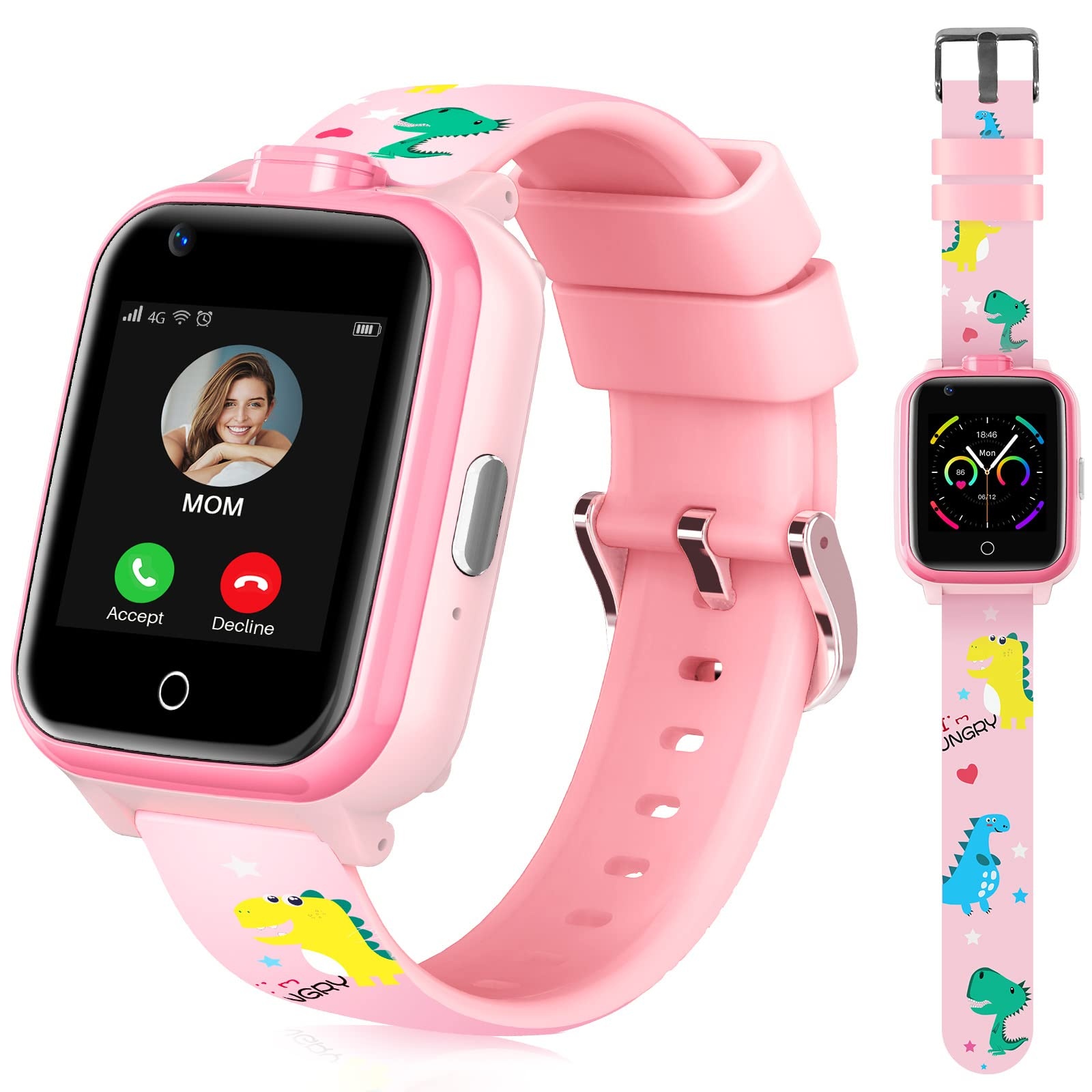 LiveGo 4G Kinder-Smartwatch mit GPS-Tracker und Anrufen, HD-Touchscreen, Kinder-Handyuhr, kombiniert SMS, Videoanruf, SOS, Schrittzähler, 4G, Smartwatch für Kinder, Jungen, Mädchen, 6–12 (T13 Rosa)