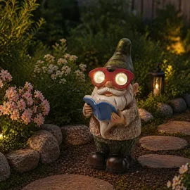 MARELIDA LED Solar Gartenzwerg BÜCHERWURM Gartenfigur Gartendeko Solarleuchte Solarfigur