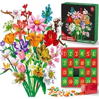 Adventskalender 2024 für Kinder, Erwachsene und Teenager, Blumenstrauß-Baustein-Weihnachts-Countdown-Kalender, künstliche Wildblumen-Bausteine, Spielzeug-Geschenkbox, ab 6 Jahren (A)