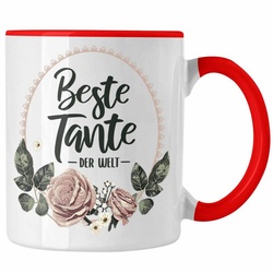 Trendation Tasse Trendation – Beste Tante der Welt Geschenk Tasse mit Spruch Kaffeetasse für Coole Tante rot