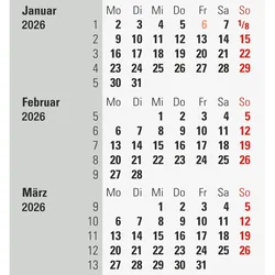 Rido 3-Monatstischkalender für zwei Jahre Kalendarium 2026/2027