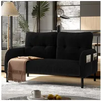 STILVORA Wohnzimmer-Set aus Cordstoff,Zweisitzer Relaxsofa mit Seitentasche&Metallgestell schwarz