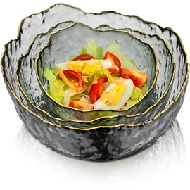 Glasseam 3Er-Set Salatschüssel Set Dessertschalen Glas Stapelbare Glasschale Deko Glasschüssel Rund Servierschalen Gläser Set Fur Nachtisch Suppe Dessert Obsts