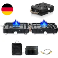 Hengriacly Campingkocher, Collapsible & Tragbare, Gaskocher 2 Flammig Mit Piezo-