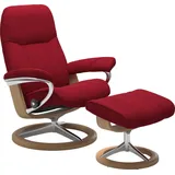 Stressless Stressless® Relaxsessel »Consul«, (Set, Relaxsessel mit Hocker), mit Hocker, mit Signature Base, Größe L, Gestell Eiche, rot