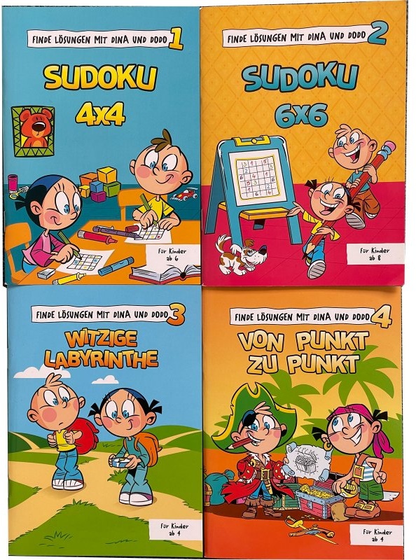 4er-Set Rätselbücher: SUDOKU 4x4, SUDOKO 6x6, Witzige Labyrinthe, Von Punkt zu P