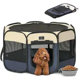 A 4 Pet Welpenauslauf Faltbar Welpenlaufstall für Hunde Katzen Tierlaufstall für Hundelaufstall mit Reisverschluss Oben Pop-Up Design Indoor & Outdoor Hundehütte für Wohnung, mit Klappbarem Napf