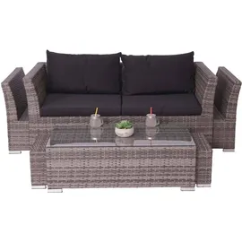 Mendler Poly-Rattan Garnitur HWC-J36, Balkon-/Garten-/Lounge-Set Sitzgruppe Sofa grau, Kissen schwarz