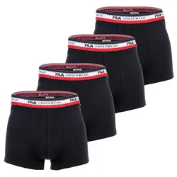 FILA Herren Boxer Shorts, 4er Pack - Logobund, Cotton Stretch, einfarbig Schwarz L