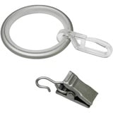 GARDINIA Gardinenringe mit Gleiteinlage, Faltenlegehaken und Klammer, Metall, für Ø 19 mm silber, 10er Pack, 3.9/3 cm, 10, 3.9 / 3.0 cm, 32462