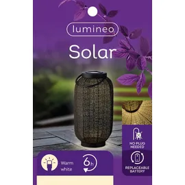 Lumineo Solar Laterne LED Metall 36x20cm Dauerbetrieb 6h Schwarz warmweiß