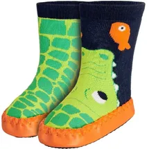 Playshoes Hüttenschuh Krokodil in Marine/Grün | Gr.: 18/19