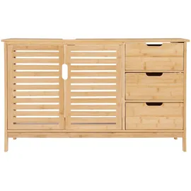 [en.casa] Waschbeckenunterschrank 2 Türen und 3 Schubladen 100 x 60 x 35 cm Beige