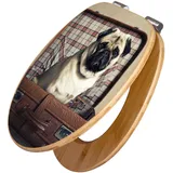 Banjado Design WC Sitz Bambus Holz Toilettendeckel Mit Absenkautomatik Klodeckel WC-Sitz Soft Close Mit Motiv Mops Im Koffer