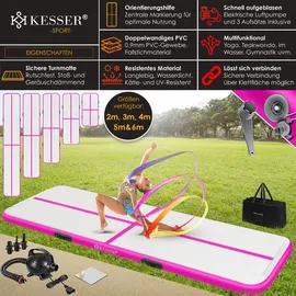 Kesser KESSER® Turnmatte Aufblasbar Airtrack 2m/3m/4m/5m/6m Fitness-Matte Gymnastikmatte inkl. Tragetasche | elektr. Luftpumpe Yogamatte, Tumbling Matten, Trainingsmatte, Turn- & Fitness