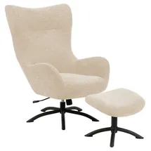 AC Design Relaxsessel Talgarth Polyester 1-St 75 x 100 x 80 cm Cremefarben mit Hocker