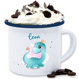 Emaille Tasse Blechtasse - Tiere - Dinos Saurier Dinosaurier Urzeittier Dino - 300 ml - Weiß Blau - kindertasse tiermotiv urzeittiere emaille-tasse kinder name und tier tassen tieren klein