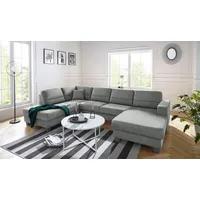 Wohnlandschaft TRENDMANUFAKTUR "Chamber, U-Form" Sofas Gr. B/H/T: 310cm x 85cm x 203cm, Strukturstoff, Recamiere rechts, Ohne Schlaffunktion, grau (silbergrau) wahlweise mit Schlaffunktion