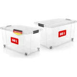 BigDean 2x 60 L Aufbewahrungsbox mit Deckel groß transparent - stabile - robuste Box