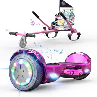 Hoverboards mit Hoverkart, 6,5" Self Balance Scooter für Kinder Jügen Erwachsene, Hoverboards mit Sitz, 4Ah Batterie, Skateboard mit Bluetooth& LED, Geschenk für Kinder Erwachsene