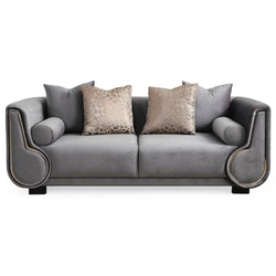 Casa Padrino Luxus 3er Sofa Grau / Silber / Schwarz - Elegantes Wohnzimmer Sofa - Luxus Wohnzimmer Möbel - Luxus Kollektion