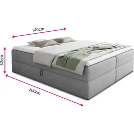 Sofnet Boxspringbett Base mit 2 Bettkästen - Doppelbett mit Bonell-Matratze und Topper, Polsterbett, Freistehendes Bett (Pink (Inari 52), 140 x 200 cm)