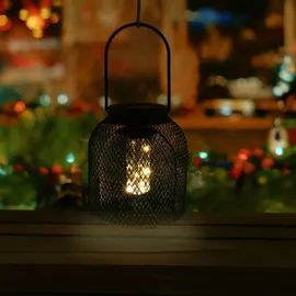 Spetebo LED Solar Hängeleuchte warmweiß - 22 cm - Gartenlampe aus Metall in schwarz - Garten Leuchte Deko Beleuchtung Gitter Lampe zum Hängen kabellos für Außen