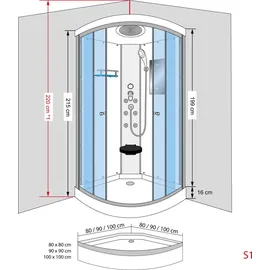 SeniorBad Duschkabine Fertigdusche Dusche Komplettkabine D10-00T0-EC 80x80 cm mit 2K Scheiben Versiegelung
