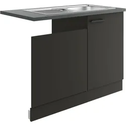 Spülenschrank OPTIFIT "Palma", schwarz (anthrazit, anthrazit, anthrazit), B:110cm H:84,8cm T:60cm, Spanplatte, Schränke, Breite 110 cm, geeignet für teilintegrierte Geschirrspüler