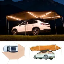 Vevor Markise Auto, 6,09x4,14x2,1 m, 270°-Markise mit integrierten LED-Leuchten, Sonnensegel, UV50+-Seitenmarkise, freistehende Allwetter-Automarkise, Sonnenunterkunft für SUV & LKW beim Camping