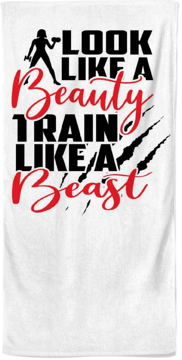 Power Towel das Coole Gym Fitness & Sport-Handtuch mit Einer Botschaft | Größe 50 cm x 100 cm | POWERTOWEL Handtuch Mikrofaser Baumwolle (Look Like A Beauty Train Like A Beast)
