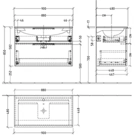 Sanipa Waschtischunterschrank 2 Auszüge 88 x 58,2 x 46,7 cm Sandgrau